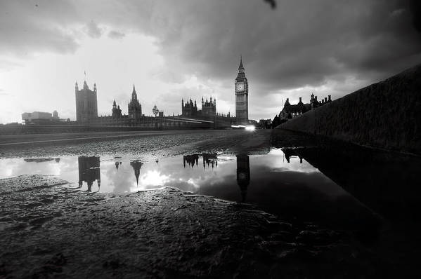 The Palace of Westminster in London, England by the river bank - Art Print