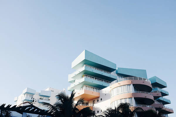 View of the hotel balconies at South Beach Miami Florida - Art Print