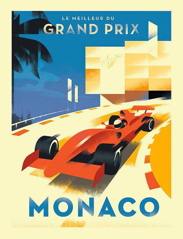 Vintage Art Deco Monaco F1 Racing Grand Prix Print - Art Print