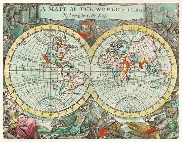 Vintage Map of the World 1682 - Art Print